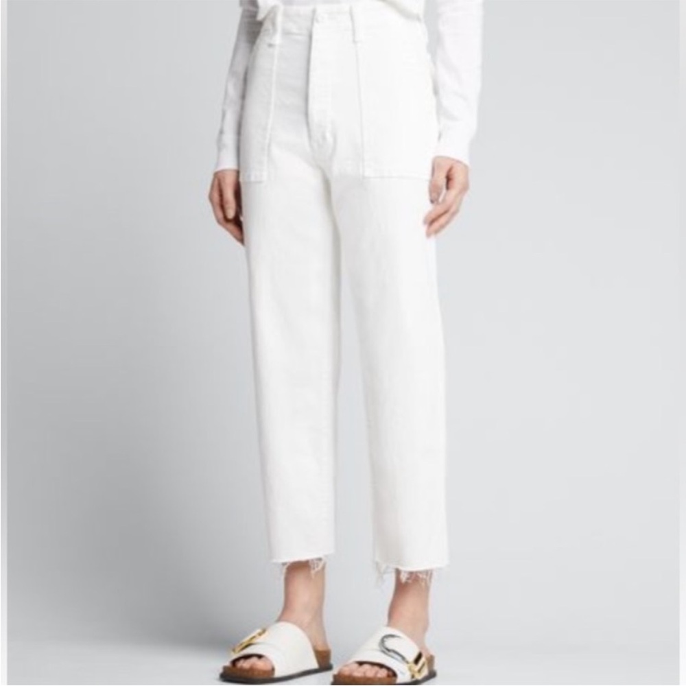 Mother women’s straight leg jeans white the patch pocket ankle fray